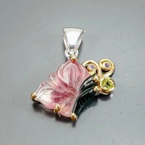 PENDANT 6CT+ Natural Watermelon Tourmaline with Peridot and Amethyst 925